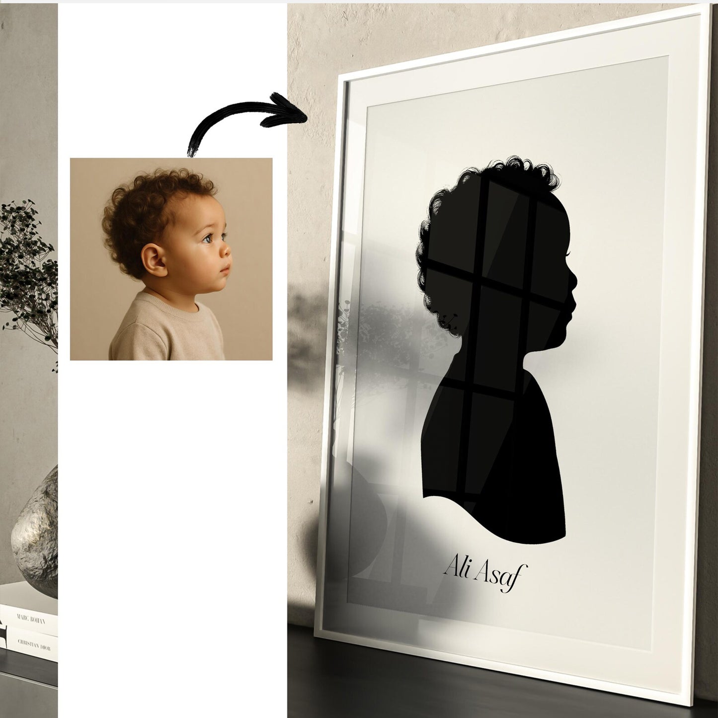 Kişiye Özel Çocuk Silüet Tablosu – Minimal Portre Tasarımı