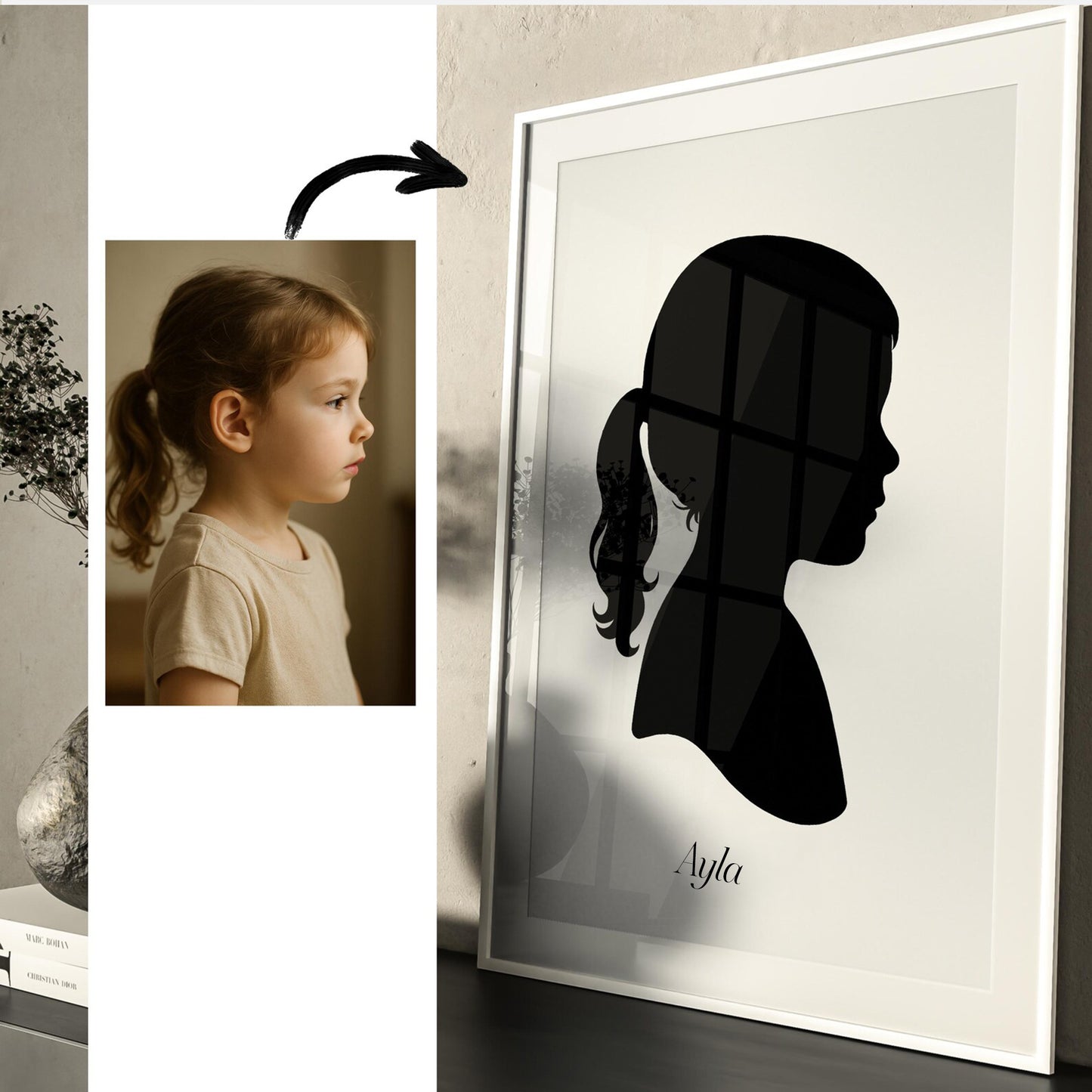 Kişiye Özel Çocuk Silüet Tablosu – Minimal Portre Tasarımı